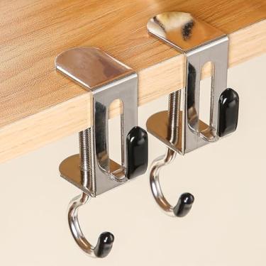 Imagem de 1 peça suporte para bolsa de mesa com gancho duplo braçadeira de suporte para loja de mesa com fixação embaixo da mesa cabide mochila bolsa e organizador de bolsa para mesas de mesa (8,8 x 2,9 x 2,1