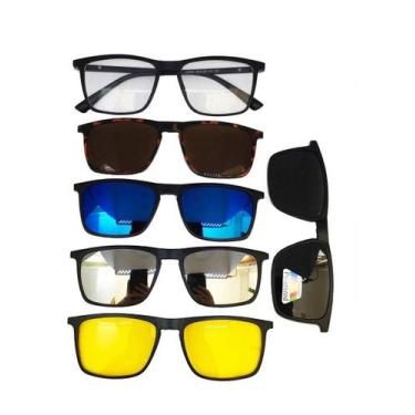 Imagem de Óculos Armação Preta Com Lente Sem Grau + 5 Clip On  Lentes - Vinkin, 