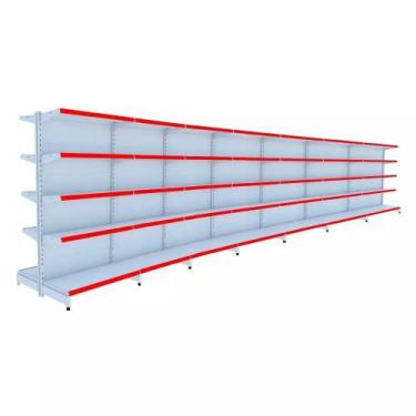 Imagem de Gondola Centro 170 Fit Ate 7 Metros Branco 70 Bandeja Pe Vermelho - AM