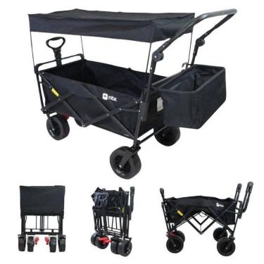 Imagem de Carrinho Preto Dobrável Cobertura Até 80 Kilos Carga Compras