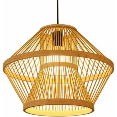 Imagem de Luminária pendente suspensa para sala de jantar estilo chinês geométrico lâmpada suspensa de teto natural com dossel de madeira (cavalo animal, 40 cm)