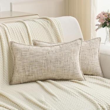 Imagem de FUTEI Conjunto de 2 capas de almofada decorativas bege 30 x 50 cm, fronha lombar texturizada de tweed macio de chenille, decoração de casa moderna para sofá-cama sala de estar