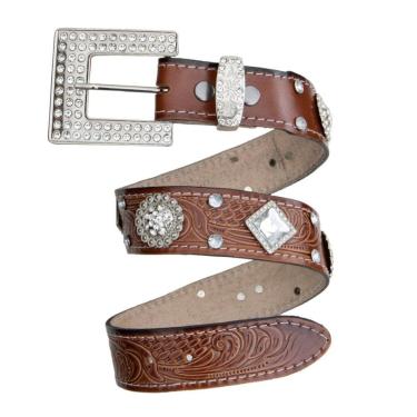 Imagem de Cinto Fivela Quadrada Couro Com Strass Feminino Country Boiadeira Texturizado