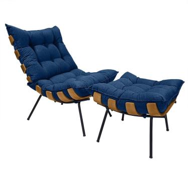 Imagem de Poltrona Costela Com Puff Em Linho Ou Veludo - élpis Móveis Linho Azul