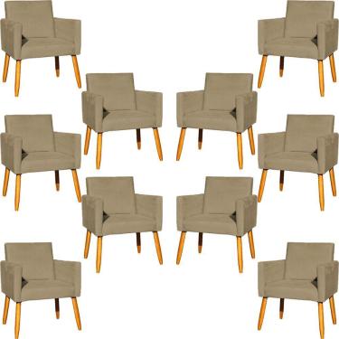 Imagem de Kit 10 Poltronas Decorativa Para Sala Nina Suede Cores Pé Palito 30cm Castanho - Nude, Suede