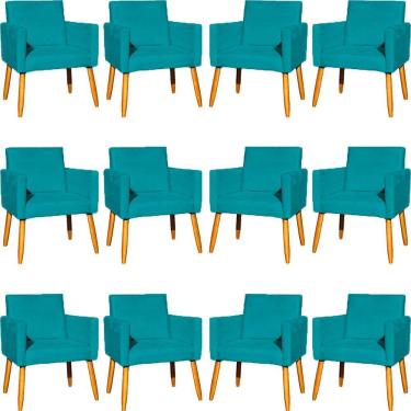 Imagem de Kit 12 Poltronas Decorativa Para Sala Nina Suede Cores Pé Palito 30cm Castanho - Suede