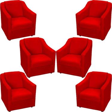 Imagem de Kit 6 Poltronas Mila Pé De Plástico Cromado - Vermelho Suede