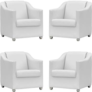 Imagem de Kit 4 Poltronas Mila Corino Cores Pé De Plástico Cromado - Branco Corino