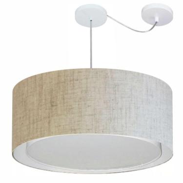 Imagem de Lustre Pendente Cilíndrico Com Desvio De Centro Vivare Md-4311 Cúpula Em Tecido 60x30cm - Bivolt Rustico-bege 127/220v