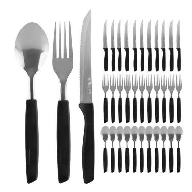 Imagem de Conjunto Faqueiro 36 Peças Jogo Talheres De Mesa Jantar Garfos Facas New Caprese Preto Fratelli Inox