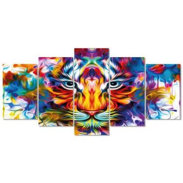 Imagem de Quadro Decorativo Tigre Pintura Colorido 05 Pecas Mosaico - Creative F