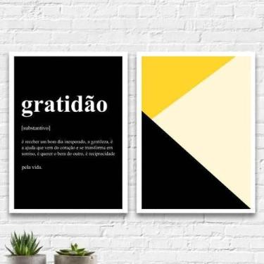 Imagem de Kit 2 Quadros Gratidão Amarelo E Preto 45X34Cm - Branca - Quadros On-L