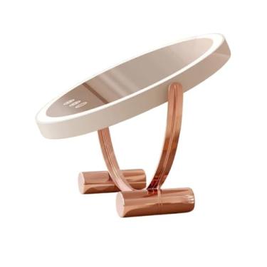 Imagem de Espelho Maquiagem LED Recarregável Redondo 3 Luzes Touch Moderno Grande Giratório Rose Gold, Grande e Moderno para Banheiro e Quarto - Presente Feminino(Branco/Rose Gold)
