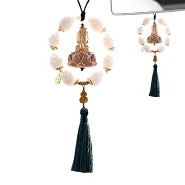 Imagem de Acessórios de pendurar para carro, ornamento decorativo de carro de Buda, estátua de Buda estética ornamento de amuleto de madeira da sorte para mulheres e homens