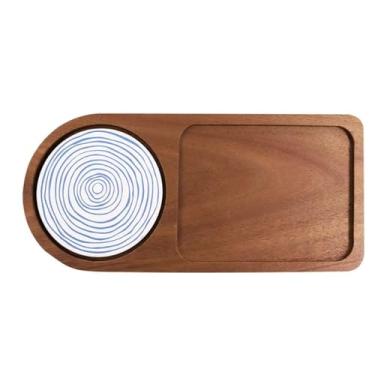 Imagem de ZABEES Tábua de charcutaria, prato de jantar de madeira de acácia, bandeja oval, prática, dim sum, prato de frutas, chá da tarde, xícara de café, porta-copos