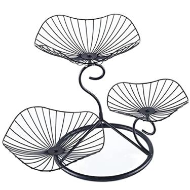 Imagem de Cesta de frutas de bancada, estável, 3 camadas, suporte para exibição de lanche (cor: preto)
