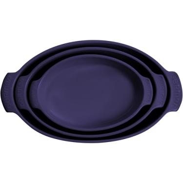 Imagem de Germer, Kit com 3 peças de travessa oval em porcelana, modelo assar ou servir, Funda, 1 25,6X16cm / 1 31,5X18,5cm / 1 38x21,5cm, Ameixa