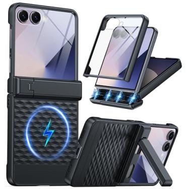 Imagem de Capa magnética para Samsung Galaxy Z Flip 7 [proteção de dobradiça e suporte] [compatível com MagSafe] [protetor de tela embutido] Capa de celular de proteção militar de corpo inteiro para Samsung Z