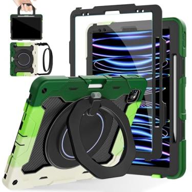 Imagem de ROISKIN Capa para iPad Pro de 12,9 polegadas (6ª, 5ª, 4ª e 3ª geração) com protetor de tela HD, suporte 360, alça, suporte de lápis, alça de ombro [proteção contra quedas de 4,5 metros] Capa robusta e