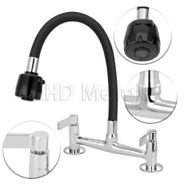 Imagem de Torneira Misturador Gourmet Flexível Preto Cozinha Mesa 1/4V - Lhd Met