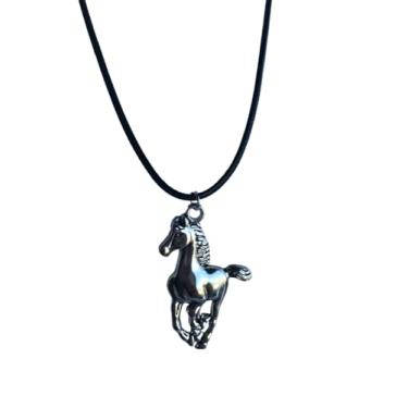 Imagem de Generic Colar elegante com pingente de cavalo com corrente de corda – Joias de presente elegantes para amantes de cavalos, cor prata