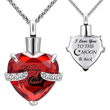 Imagem de YOUFENG Colar de urna para cinzas Always in My Heart Cremation Jewelry Memorial Pendant Birthstone Necklace Prata