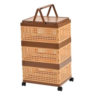 Imagem de Fxzqgnh Caixa Organizadora, Cesto de Armazenamento Dobrável com Rodas, Recipiente para Lanches E Biscoitos, Cesta de Versátil com Tampa, Organizado, Camada tripla 69cm a