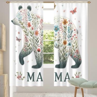 Imagem de 2 conjuntos de painéis de cortinas transparentes com flores de urso animal, cortinas transparentes arejadas com filtro leve, painéis de cortina de porta e janela para sala de estar, quarto, jantar