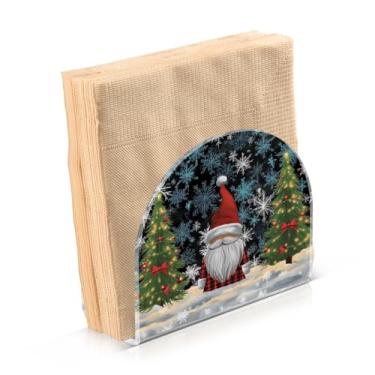 Imagem de Blueangle Porta-guardanapos de gnomo xadrez de Natal - decoração de mesa de acrílico à prova de vento para cozinha e casa, dispensador de lenços de férias com porta-guardanapos verticais (1370)