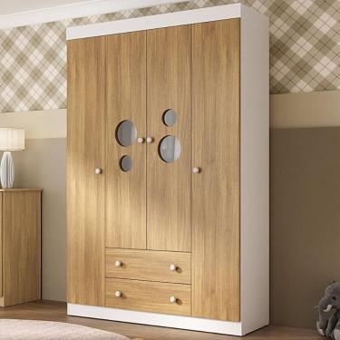 Imagem de Guarda-roupa Infantil 122cm com Vidro 4 Portas e 2 Gavetas Pirulito Multimóveis MP4468