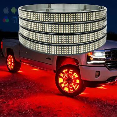 Imagem de NBWDY Surper Bright New 43.2 cm RGBW 4 fileiras luzes de roda para caminhão, controle RF 4 zonas, alta densidade 2592 LEDs RGB + anel de luz branca da roda, função de freio e cortesia, sincronização