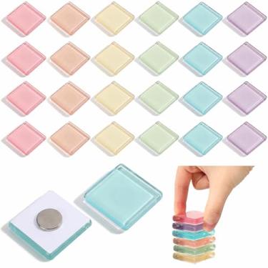 Imagem de Tellegloww 24 peças de ímãs de geladeira de vidro para geladeira coloridos ímãs de geladeira fofos decorativos para quadro branco, escritório, cozinha, armário, uso doméstico (Macaron)