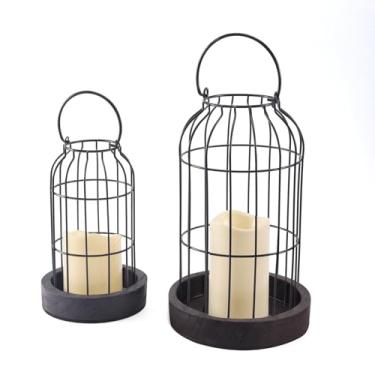 Imagem de PHOSPHOR Conjunto de 2 lanternas decorativas de casa de fazenda rústica, decoração interna para cozinha, lareira, mesa de jantar, sala de estar