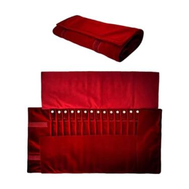 Imagem de MotiveTech Bolsa organizadora de joias em formato de rolo, estojo de viagem para joias, expositor para feiras e eventos, Vermelho