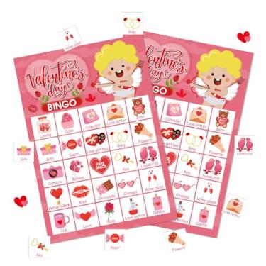 Imagem de YQUQWN Jogo de bingo para 24 jogadores, dia dos namorados, cartões de bingo de anjo para adultos, sala de aula, festa familiar, festa noturna, dia de galentina, suprimentos de festa