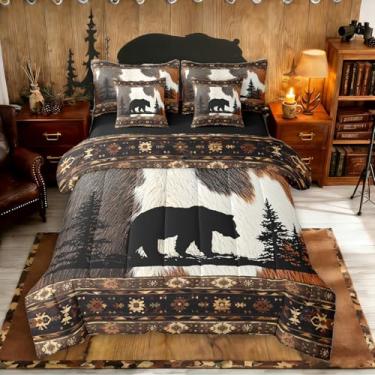 Imagem de Erosebridal Conjunto de edredom King Size Western Bed in a Bag | Conjunto de cama rústica de casa de fazenda com estampa de urso pardo e lençol com estampa de urso-pardo, animais da fazenda