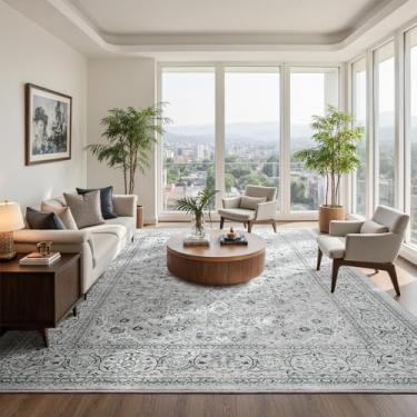 Imagem de Goideal Tapete lavável 15 x 23, tapetes cinza antiderrapantes, tapete de pilha baixa para interior com suporte de borracha para sala de estar, cozinha, banheiro, entrada, escritório, quarto