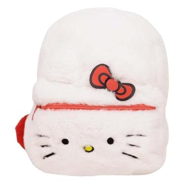 Imagem de Zonacriativa - Mini Mochila Plush Hello Kitty Sanrio com pom pom | Material macio, 2 bolsos e ideal para carregar o essencial nas aventuras com fofura