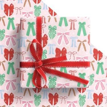 Imagem de GIOLNIAY Papel de embrulho rosa de Natal para meninas e mulheres chás de bebê - Embrulho de presente de Natal colorido em rosa claro - 4 folhas jumbo (71 x 101 cm), fácil de armazenar