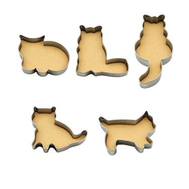 Imagem de Cortador de biscoito fofo em forma de gato, 5 pçs/conjunto de moldes de biscoito de aço inoxidável, moldes para máquina de corte de biscoitos faça você mesmo, doces e alimentos, cozinha, panificação