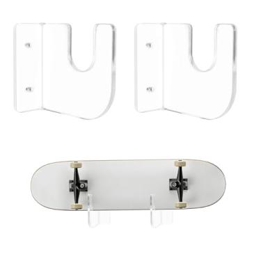 Imagem de Fukaisu Suporte de parede acrílico para skate de 2 peças, exibição horizontal para snowboard e suporte de deck de armazenamento com parafusos e tubos de expansão (transparente)