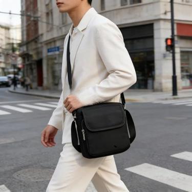 Imagem de Bolsa mensageiro masculina, bolsa tiracolo com 3 bolsos com zíper e alça de ombro ajustável para atividades ao ar livre, viagens e viagens, Preto, Moderno