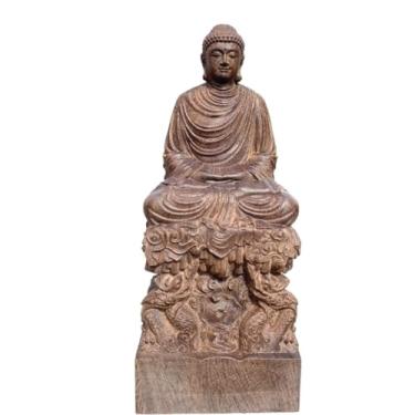 Imagem de FENNYYAR Estátua de Buda Shakyamuni esculpida à mão, 20 cm, enfeite para decoração doméstica