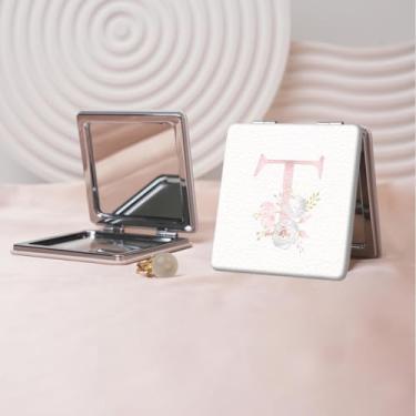 Imagem de Espelho de maquiagem portátil estilo carta minimalista, mini espelho de maquiagem portátil dobrável, espelho de bolso flip de dupla face com ampliação, adequado para todos em várias ocasiões