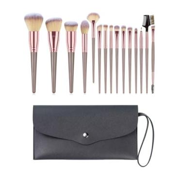 Imagem de Conjunto de 15 pincéis de maquiagem, bolsa de maquiagem, base, sombra, sobrancelha, conjunto de ferramentas de pincéis cosméticos