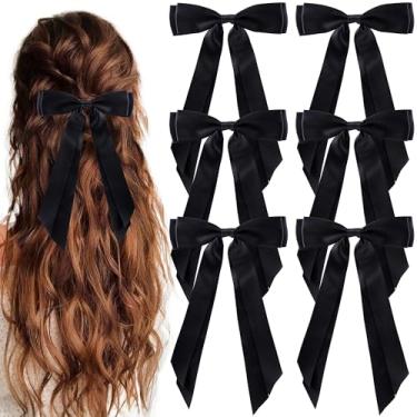 Imagem de hisial 6 peças de grampos de cabelo para cabelo com fita de cetim sedosa, presilhas de jacaré, suportes de rabo de cavalo francês, acessórios fofos para mulheres e meninas (preto)