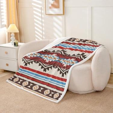 Imagem de jejeloiu Cobertor de lã de ovelha asteca nativo do sudoeste de pelúcia felpudo decoração ocidental cobertor de lã meninos meninas boho para cama sofá cadeira sala de estar quarto decoração 127 x 152