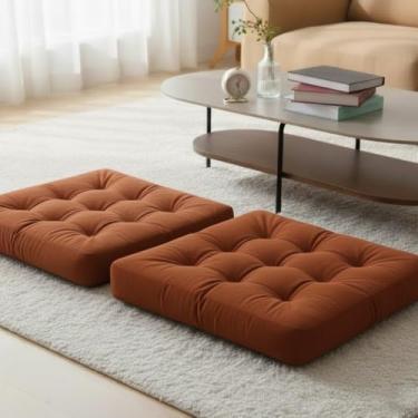 Imagem de LUZIQOVE Almofada de veludo para adultos, almofada quadrada tufada para meditação, ioga, sala de estar, cadeira e assento de tatami, 55 x 55 cm, marrom, pacote com 2