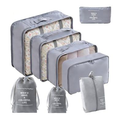 Imagem de 8 conjuntos de organizadores de bagagem de viagem, organizadores para malas, com sacos de lavanderia, bolsa de sapatos de armazenamento de compressão, bolsa de roupas íntimas, para homens e mulheres