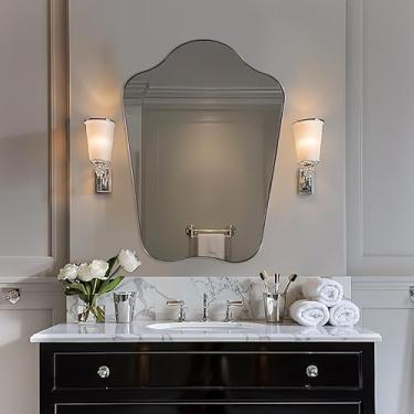 Imagem de ANDY STAR Espelho de banheiro de níquel escovado, espelho de parede recortado de 61 x 81 cm para penteadeira, espelho curvado para entrada, quarto, moldura de aço inoxidável antiferrugem